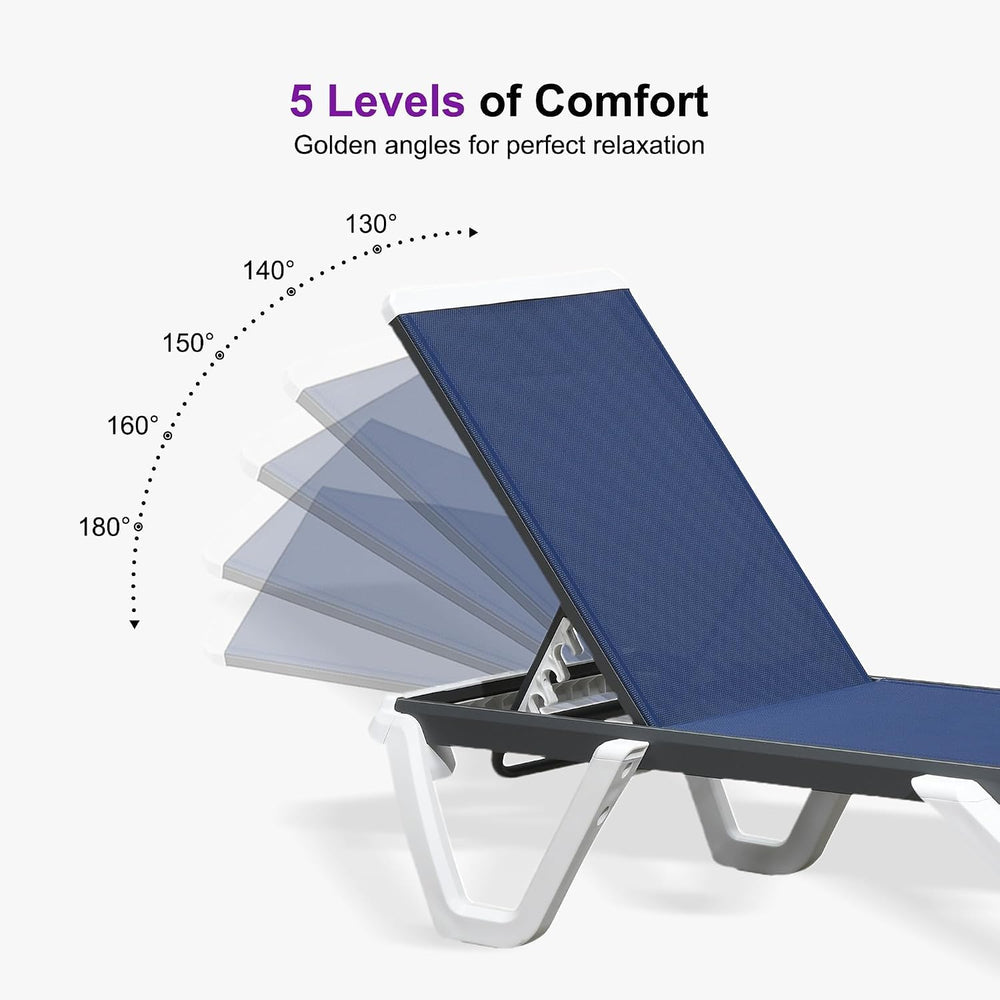 PURPLE LEAF Pool Lounge Chairs Set of 2 Chaise Lounge w/Wheel, Navy Blue | 5 ...