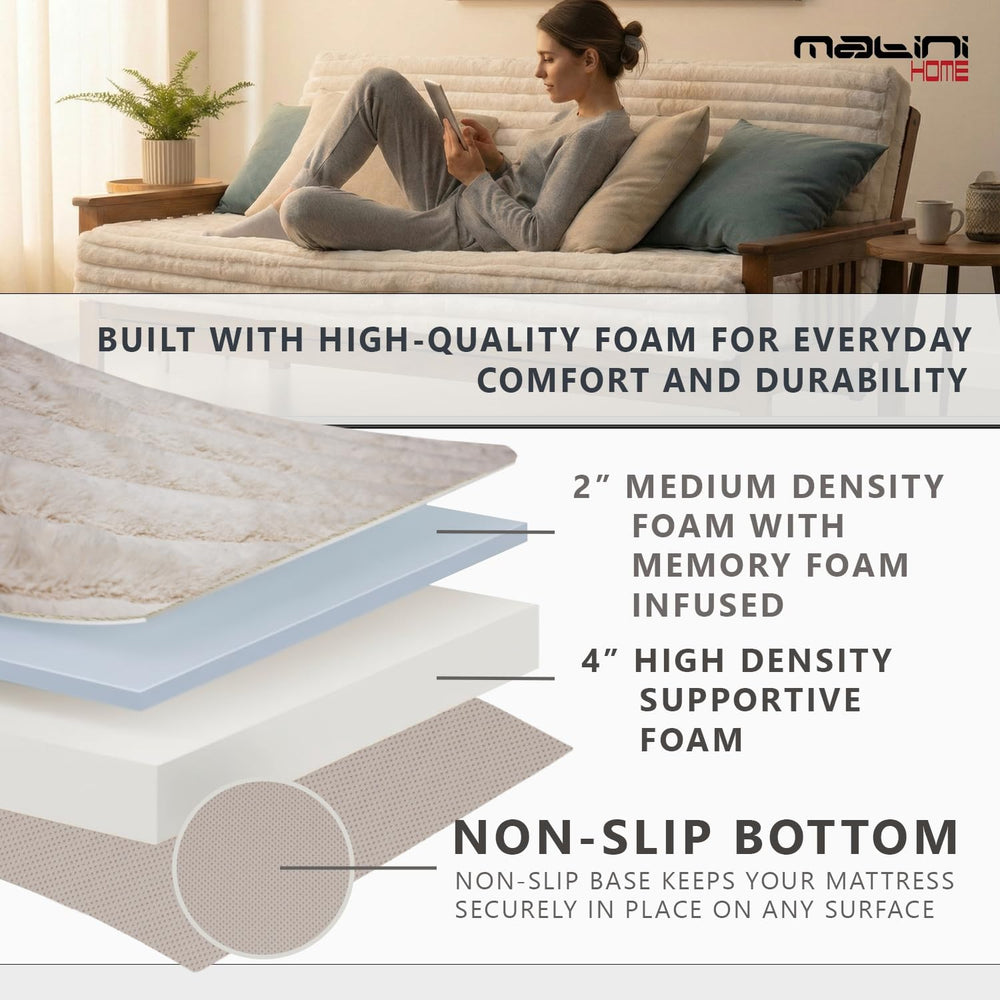 Memory Foam Futon Mattress, Foldout Couch Futon Mattress - 6x54x74 (White Ivo...