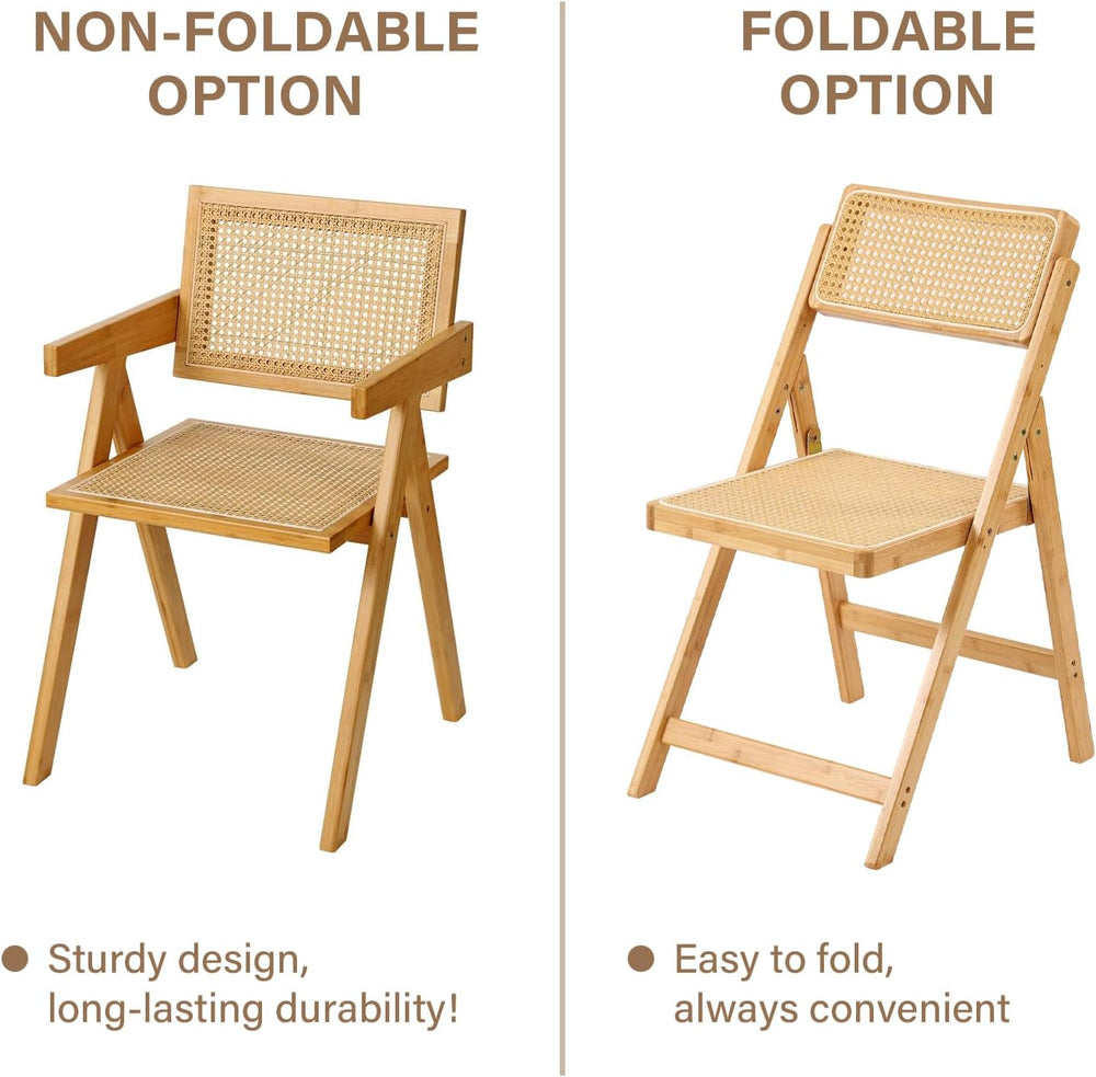 Furlide Rattan Folding Chair, Bamboo Dining Chair for Kitchen, Wood