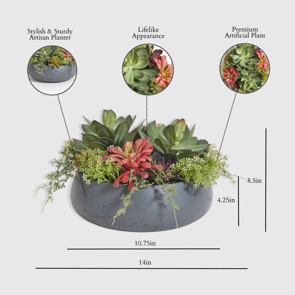 CG Hunter Faux Succulent Arrangement, Premium Artificial Indoor Plant Enhance...
