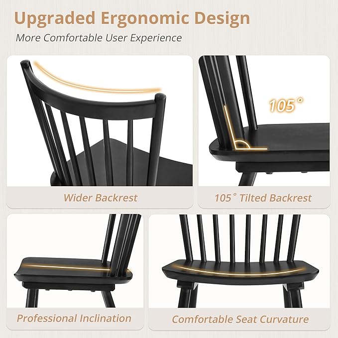 LUE BONA Upgraded Dining Chairs Set of 6, Farmhouse Wooden Spindle Back Kitch...