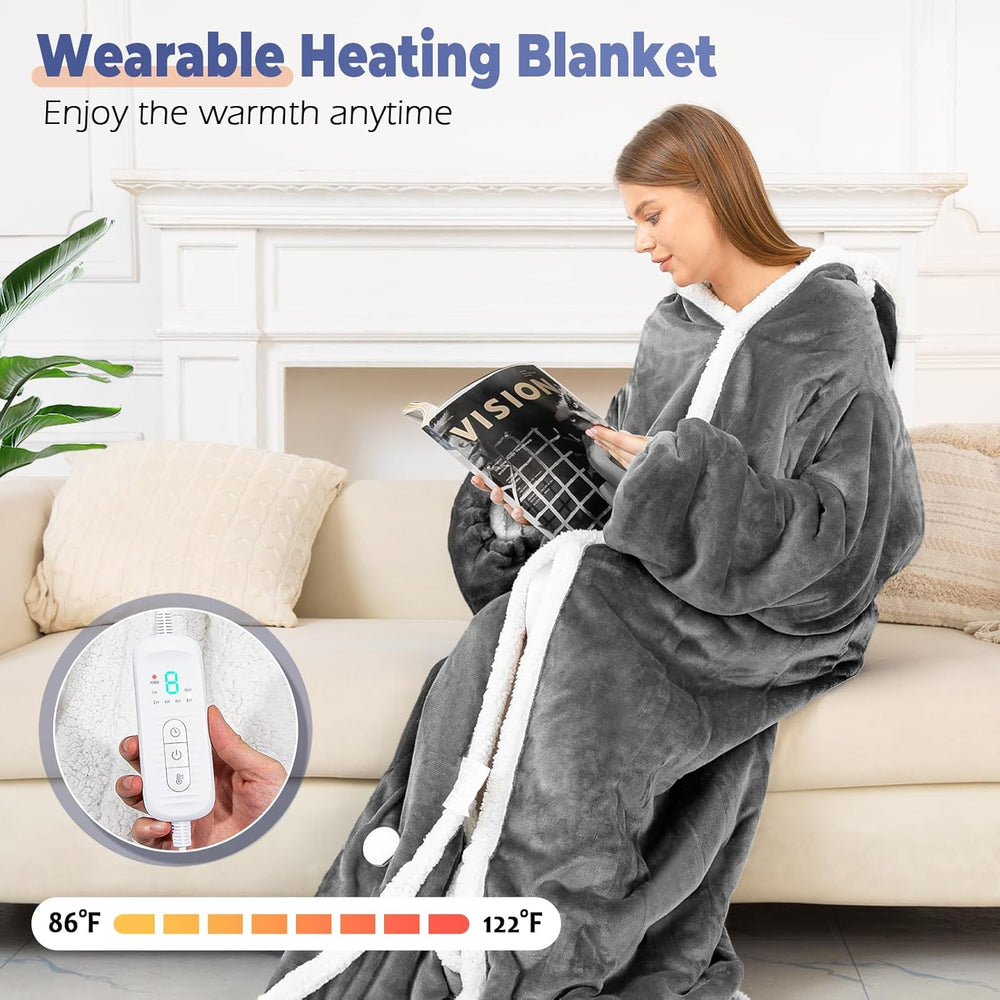 Wearable Heated Blanket with Foot Pocket, Electric Wearable Throw Blanket wit...
