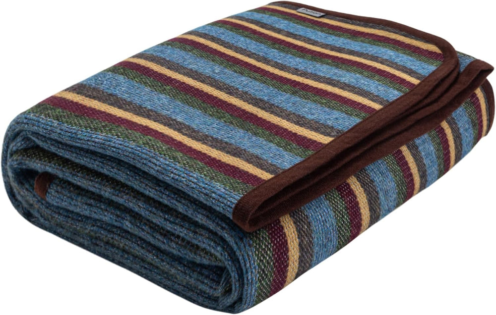 PuTian Merino Wool Blanket, 87" x 63", Retro Multicolor Stripes