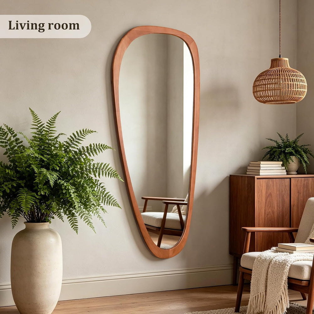 HOMECOOKIN 48" H x 22" W Asymmetrical Mirror, Irregular Wooden Wall...