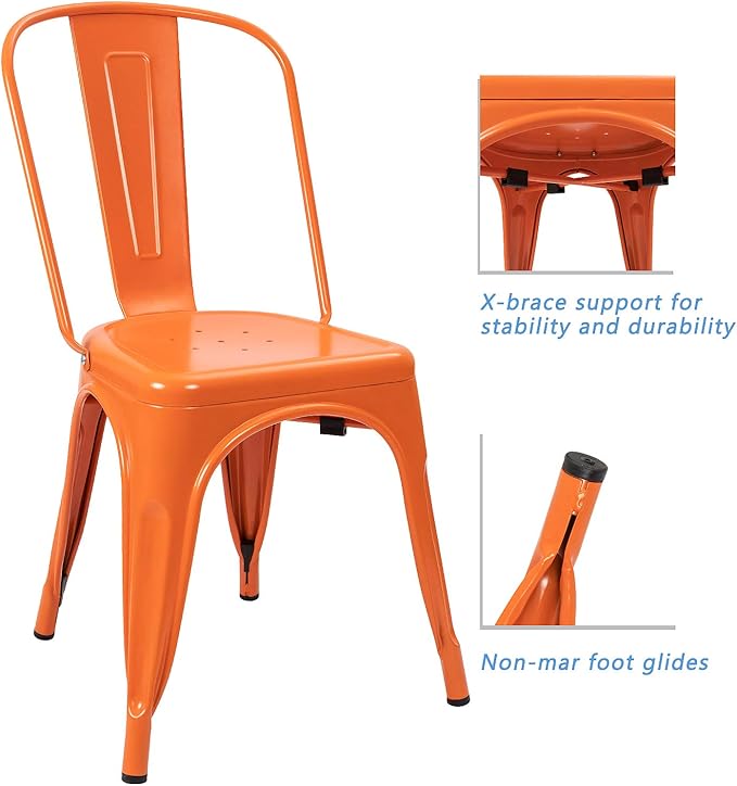 Devoko Metal Indoor-Outdoor Chairs Distressed Style Kitchen Dining Chairs Sta...