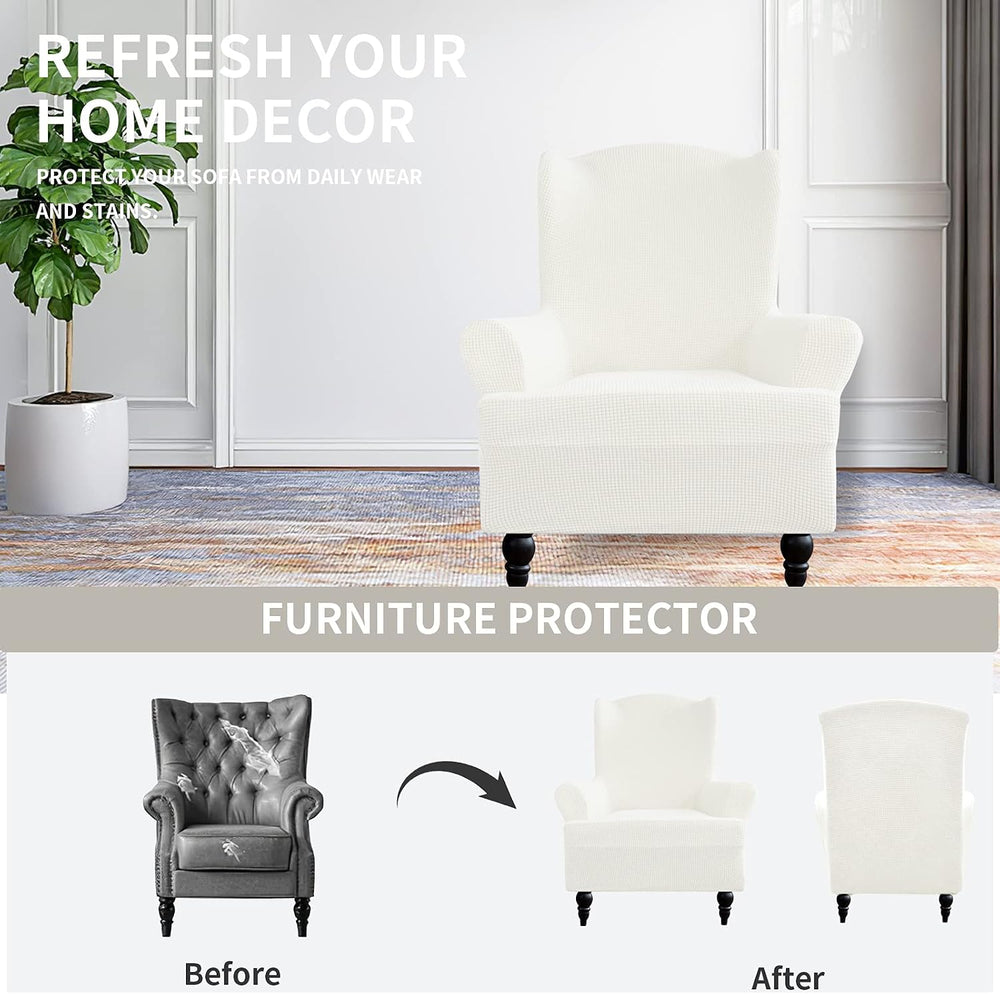 Easy-Going Stretch Wingback Chair Sofa Slipcover Cream