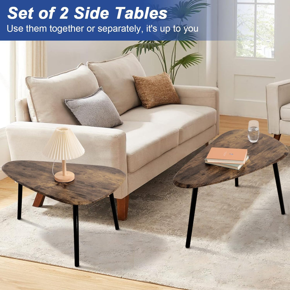 Nesting Coffee Tables, Nested Table with Wooden Legs Set of 2 - Triangle Side...