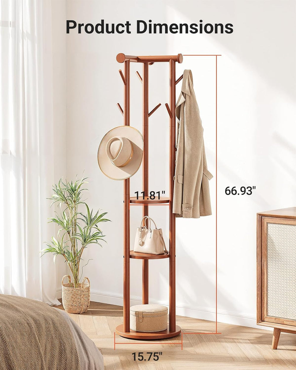 Pipishell Rotary Coat Rack, Solid Wood Coat Rack Freestanding with Wheels, 9 ...
