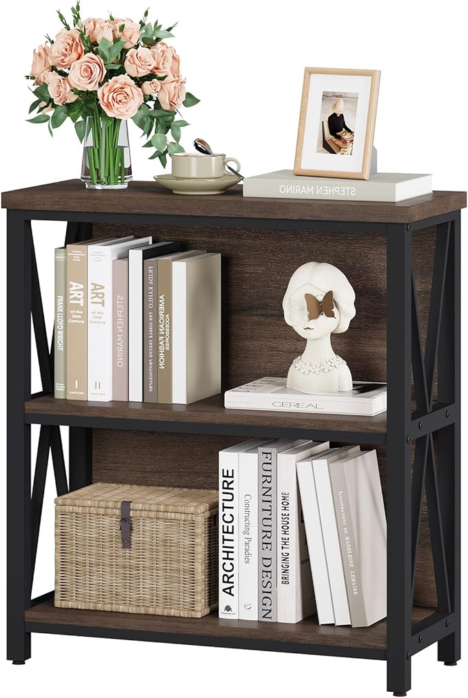 FATORRI Small Bookshelf, Rustic Book Shelf for Small Space, Low Short Bookcas...