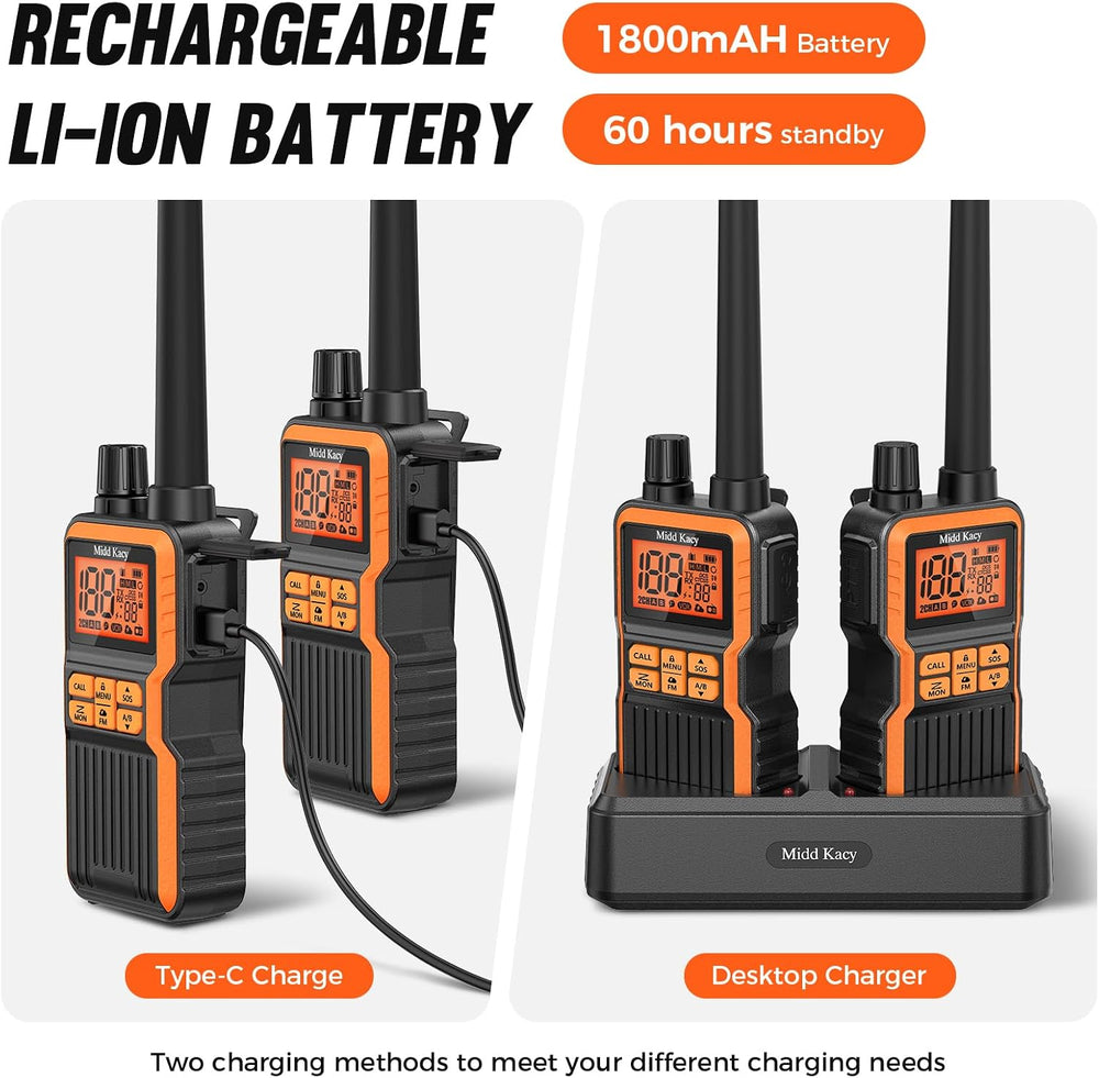 Midd Kacy MK108 Walkie Talkies Long Range, GMRS 2 Way Radio (2 Pack)
