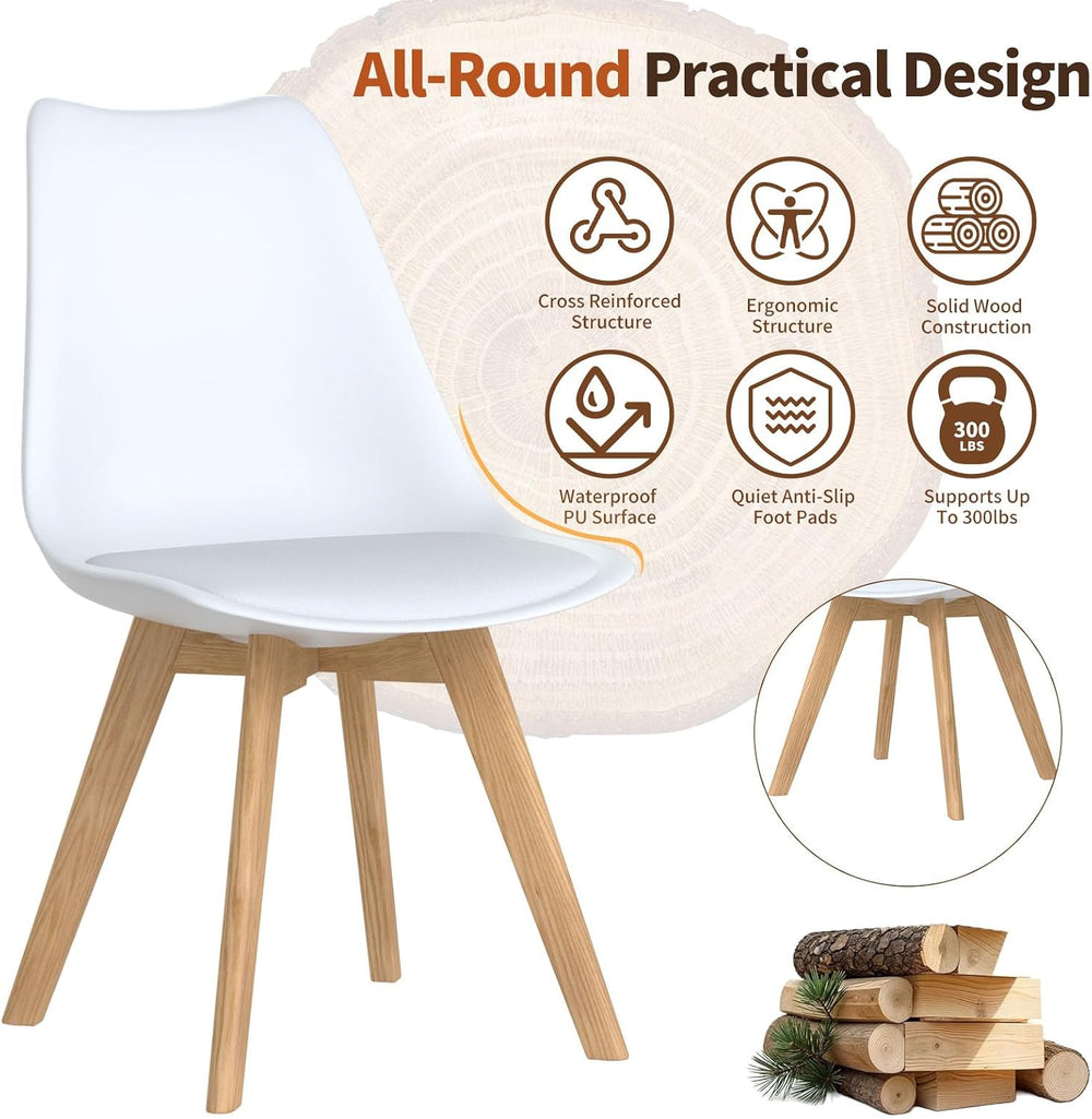 Dining Chairs Set of 8, Modern Leather Kitchen Chairs with Wood Legs