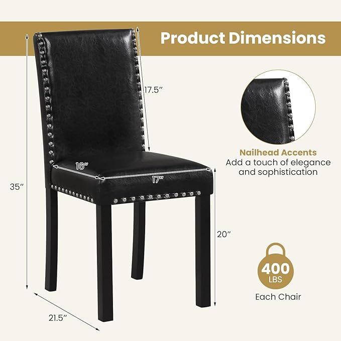 Giantex Black Dining Chairs Set of 4, Faux Leather Upholstered Parsons Kitche...