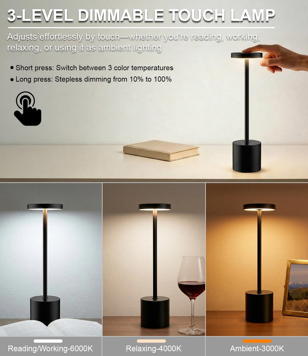 Cordless Table Lamp Set of 2, Rechargeable 5000mAh Battery Operated Outdoor T...