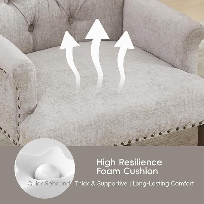 Upholstered Tufted Chenille Dining Chairs with Arms & Nailhead Trim โ Sol...