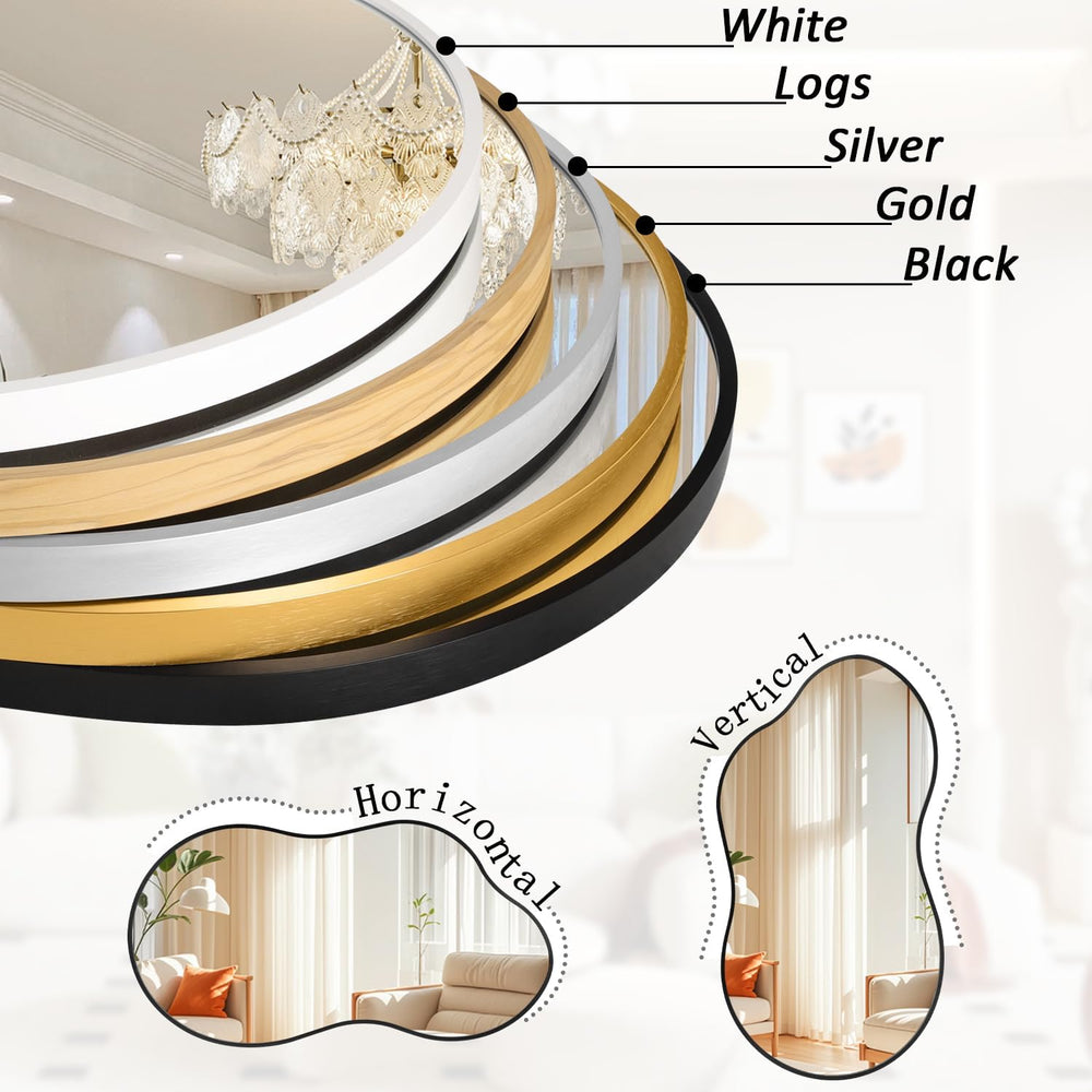 JJUUYOU Irregular Wall Mirror Black Metal Framed Decorative Asymmetrical Bath...