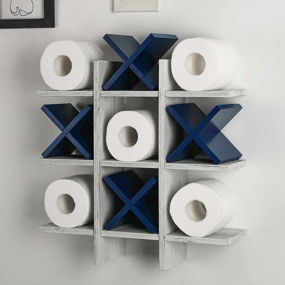 Weysat Tic Tac Toe Toilet Paper Holder,Retro White, Blue