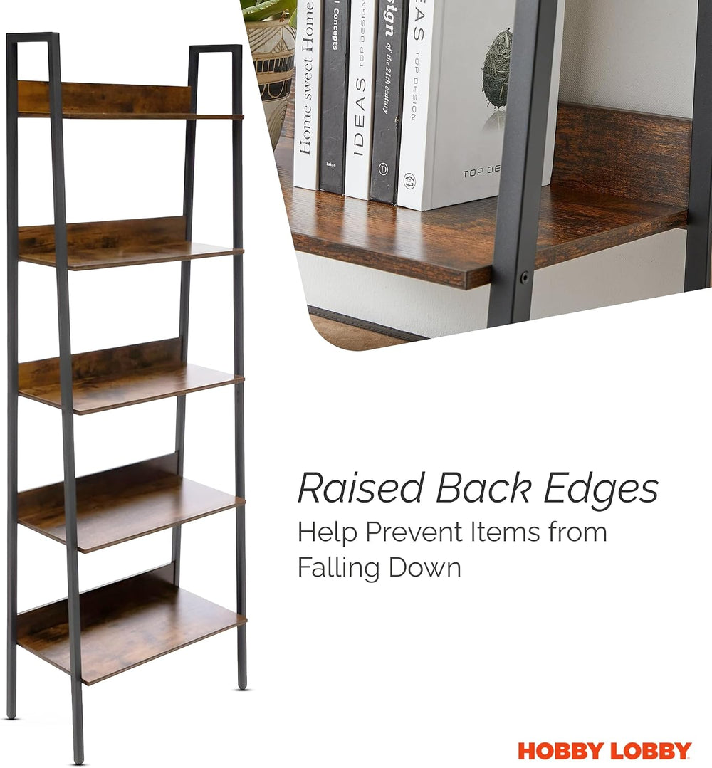 Hobby Lobby 5 Tier Industrial Ladder Shelf, 23.6 x 11.8 x 66.9 inches | Wood ...