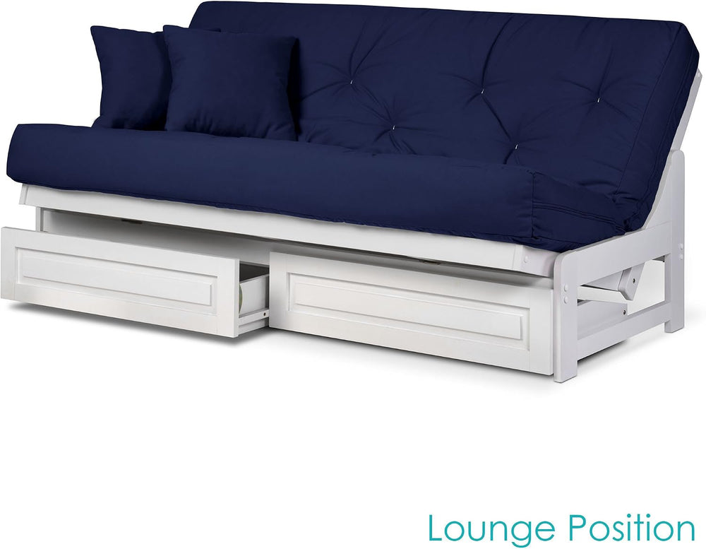 Nirvana Futons Arden White Futon with Storage Drawers Full or Queen Size - Sp...
