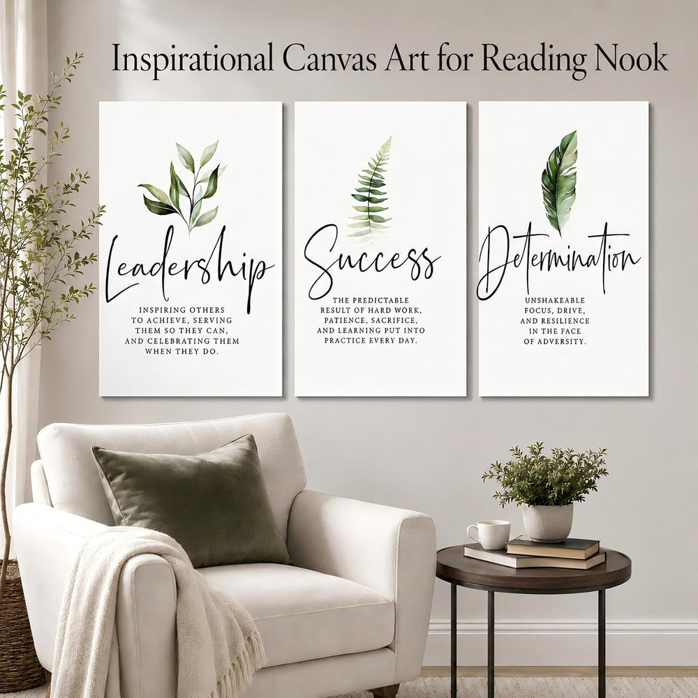 Set of 3 Framed Canvas Art - Modern Motivational Office Wall Decor, Leadershi...