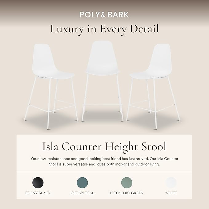 Poly & BARK Isla Bar Stools Set of 3 – Counter Height Bar Stool for Kitch...