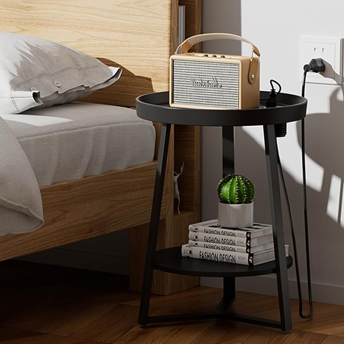 Gadroad Round End Table with Charging Station, USB Ports and Anti-Drop Fence,...