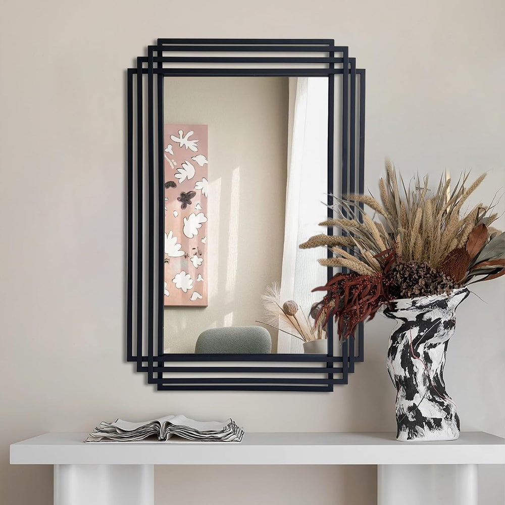 36"x24" Rectangle Decorative Mirror with Black Geometric Frame