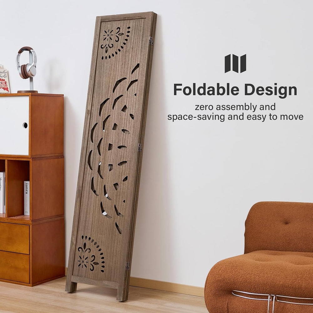 66.9Inch Wooden Room Partition - 3 Panels Boho-Styled Space Room Divider for ...