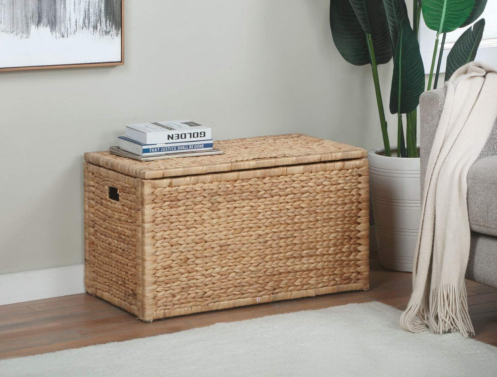 eHemco Water Hyacinth Wicker Storage Trunk with Metal Frame, Decorative Blank...