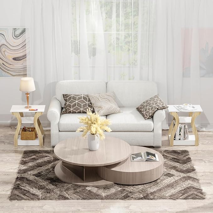 End Table Set of 2 with Charging Station, Side Table with USB Ports and Outle...