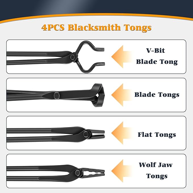 Blacksmith Tongs Knife Making Tongs Set V-Bit Blade Tongs, Flat Tongs, Blade