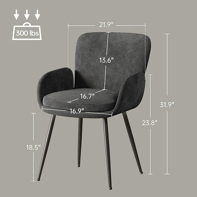VKNOW Modern Dining Chairs Set of 2, Upholstered Dining Room Chair with Armre...