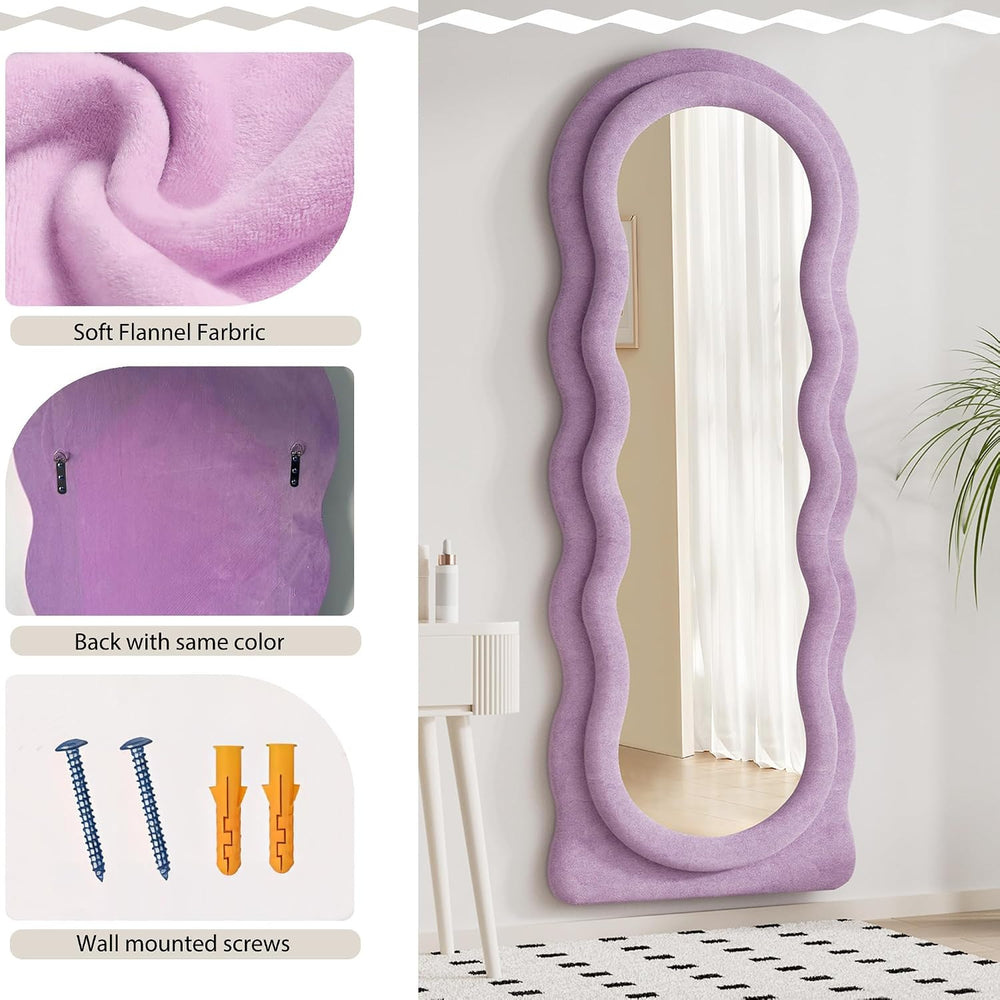 Dewfig Full Length Mirror, 63" x 24" Flannel Full Body Mirror, Purple
