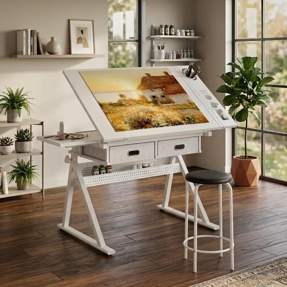 Height Adjustable Drafting Table Drawing Table Artist Desk Tilting Tabletop A...