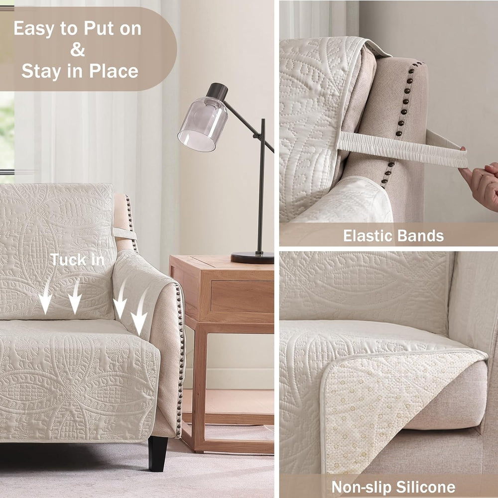 Beige Quilted Recliner Chair Covers, Water-Repellent Recliner Slipcovers, Laz...