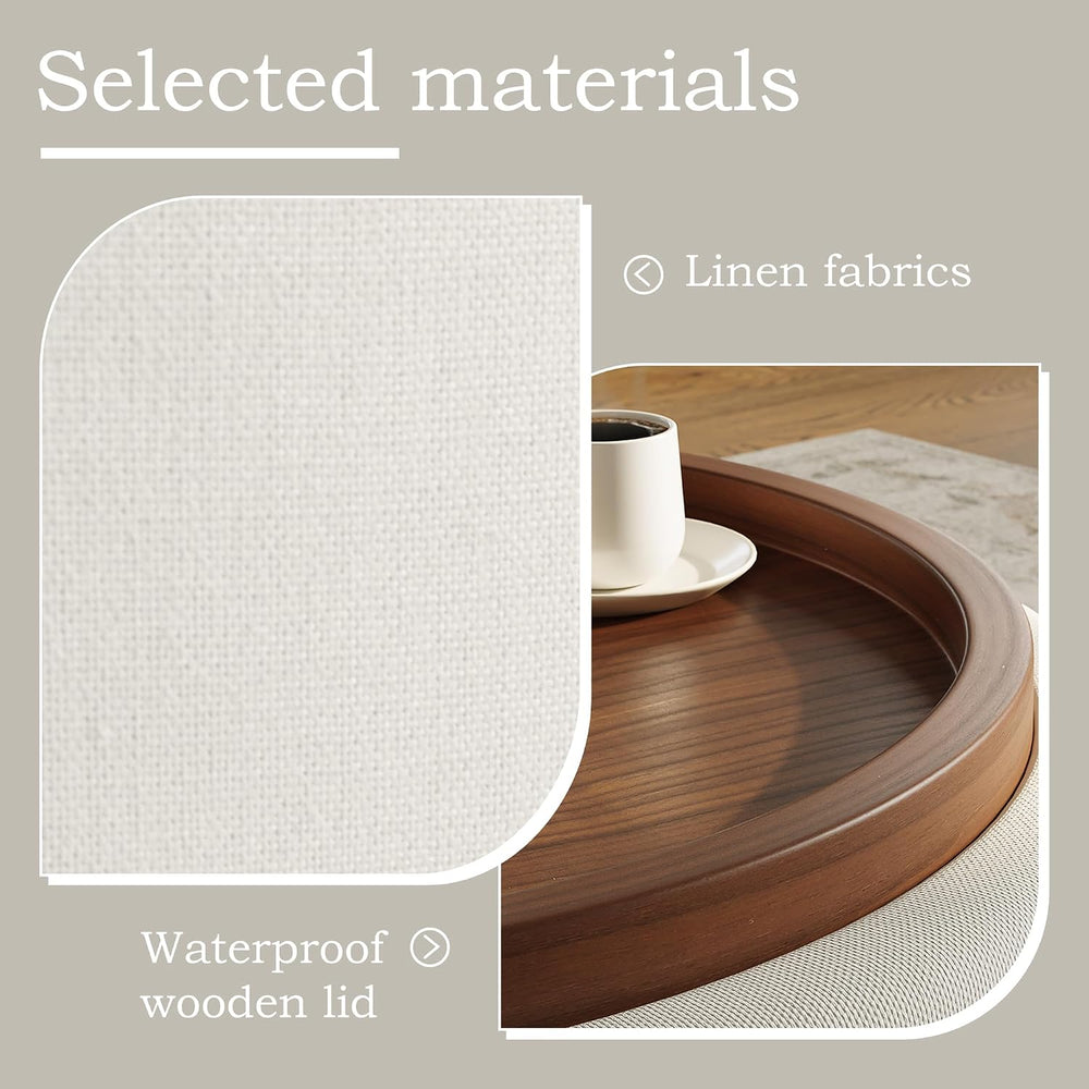 Round Storage Ottoman Coffee Table with Walnut Tray, 30'' Round Ottom...