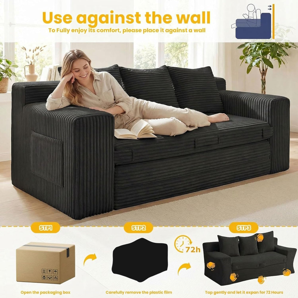Boneless Couch,3 Seater Boneless Couch Bed – 3-in-1 Convertible Sleeper Sofa ...