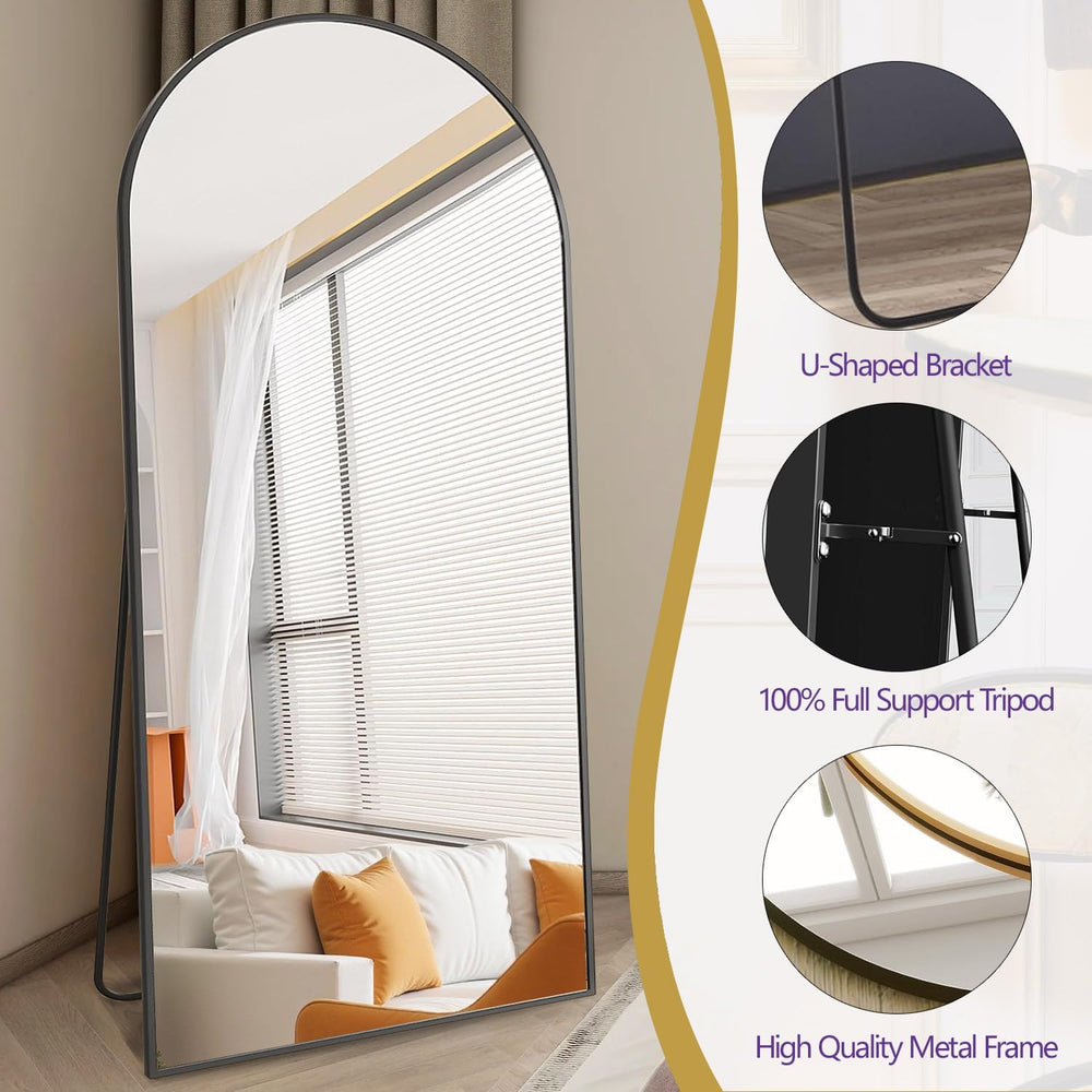 Arched Full Length Mirror, 76"x34" Large Floor Mirror, Black