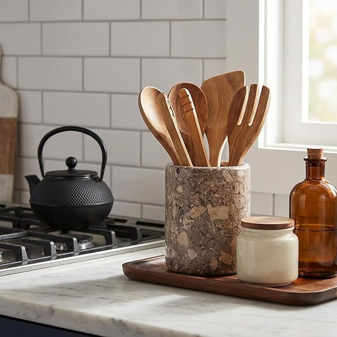 Radicaln Marble Utensil Holder 6.5" Inches Oceanic Handmade Spatula Set