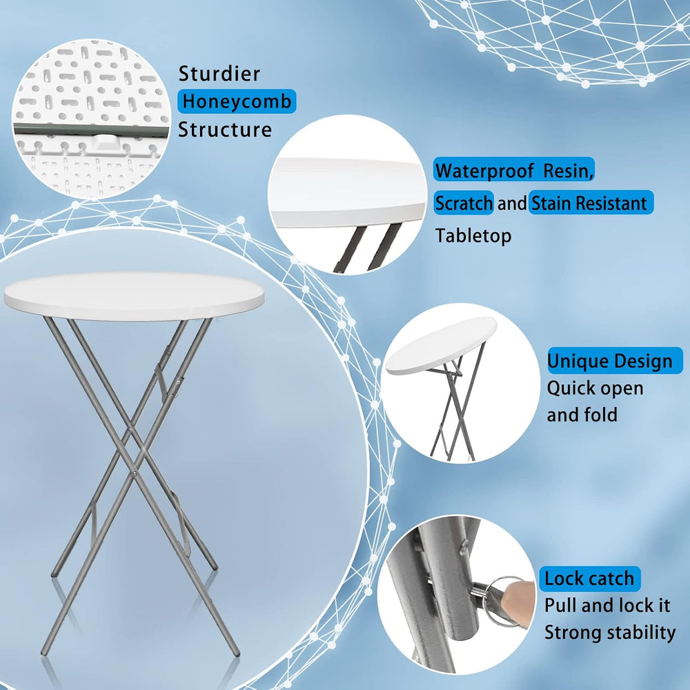 2 Pack 32 in Folding Cocktail Tables, Round, White