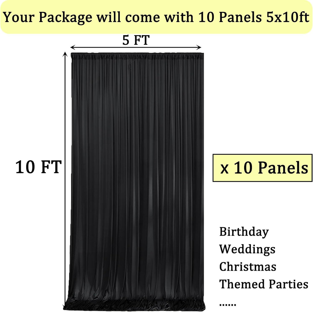Black Backdrop Curtain for Parties, 10 Panels Wrinkle Free Polyester Photo Ba...