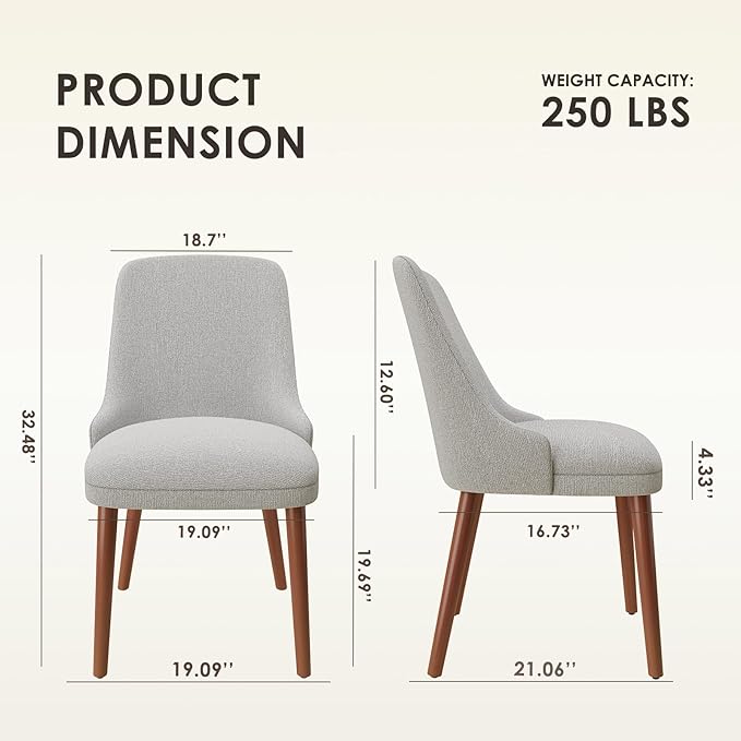 Dining Room Chair Set of 2, Upholstered Kitchen Chairs with Wood Legs, High-B...