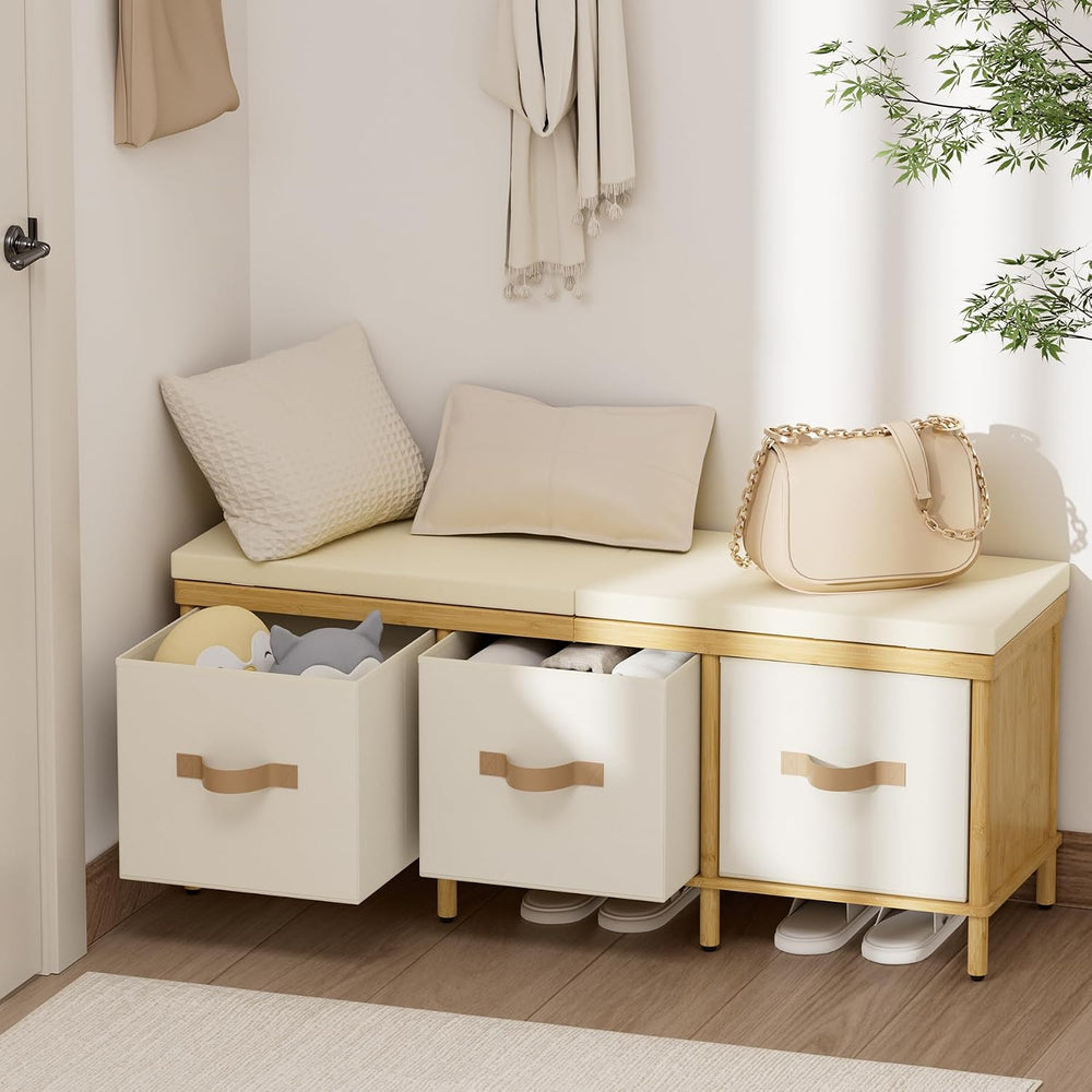 Shoe Bench, 43.3" Storage Bench, Entryway Bench with Cushion Seat
