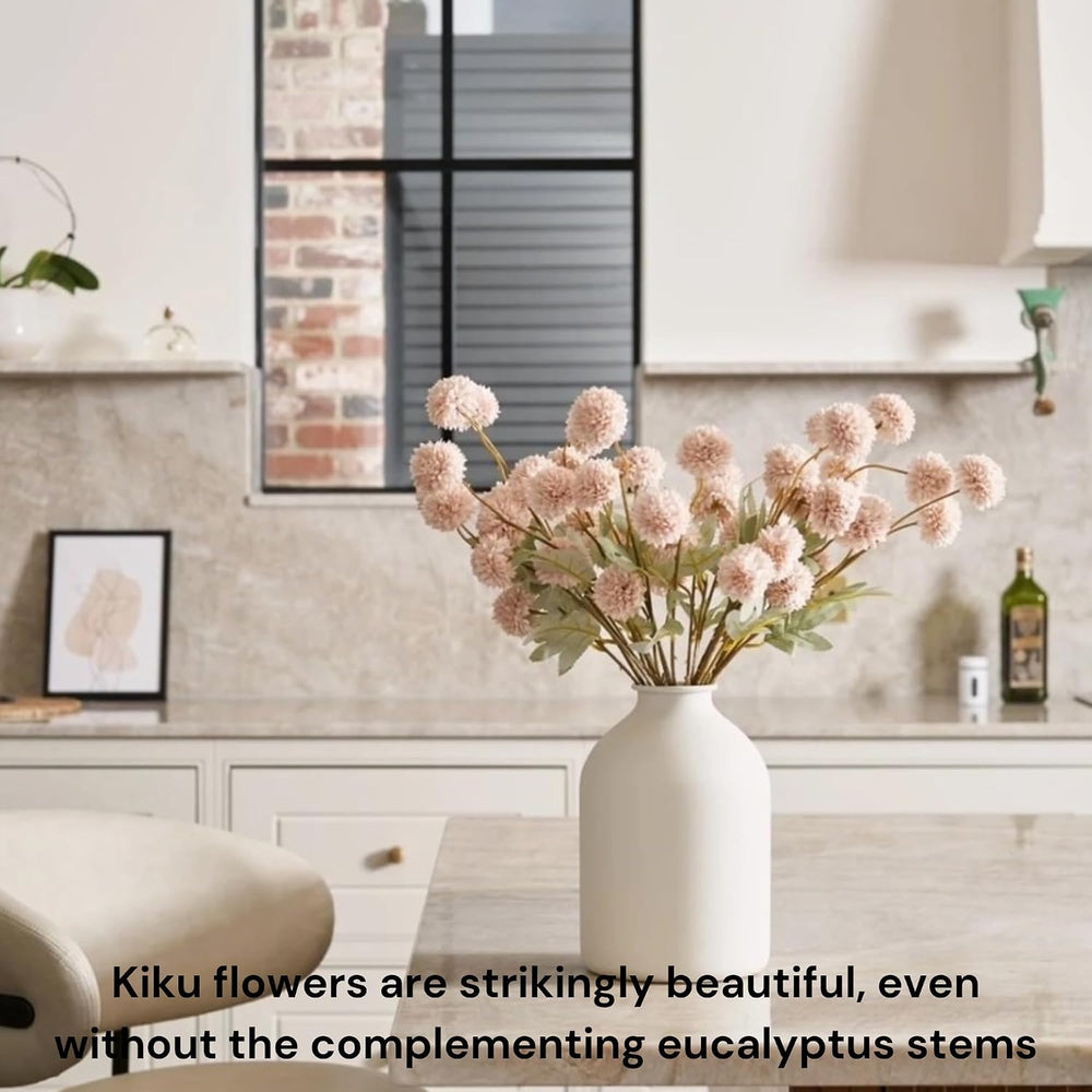 Artificial Flowers for Vase - 12 Stems Beige Faux Silk Mums with Eucalyptus