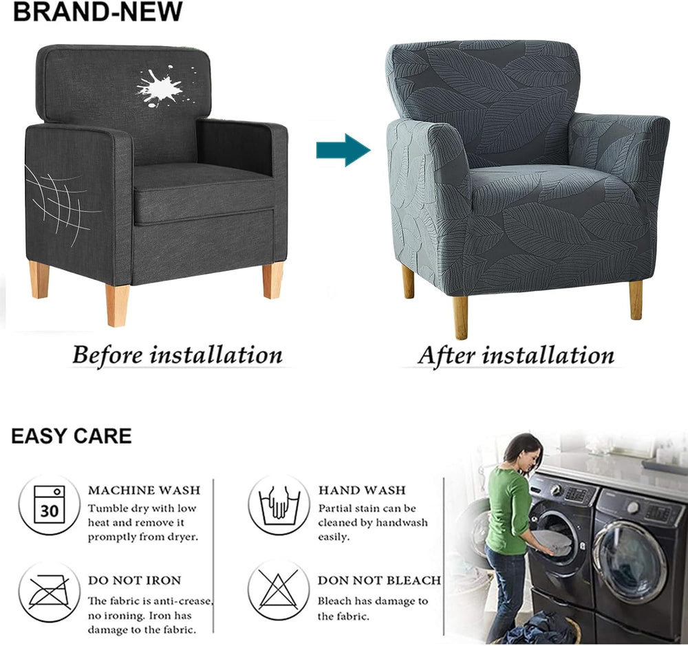 NILUOH Mid Century Modern Armchair Slipcover 1-Piece Stretch Jacquard Solid C...
