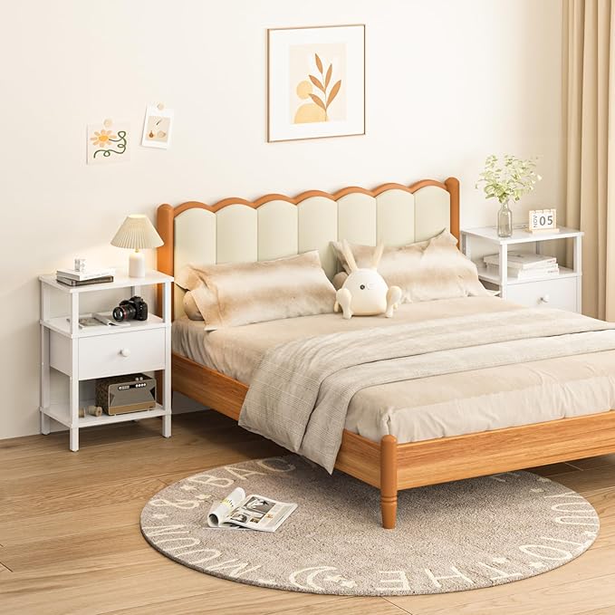 Lerliuo Nightstand with Charging Station and USB Ports, 3-Tier Storage End Ta...