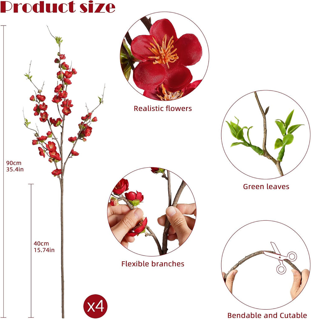 Artificial Cherry Blossom Branches Fake Plum Blossom 35.4''Fake Flowe...