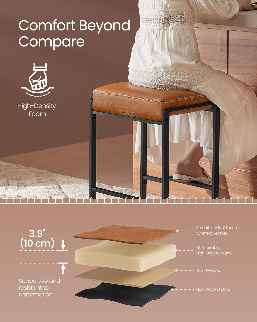 VASAGLE Bar Stools Set of 2, Counter Height, PU Leather, 26-Inch