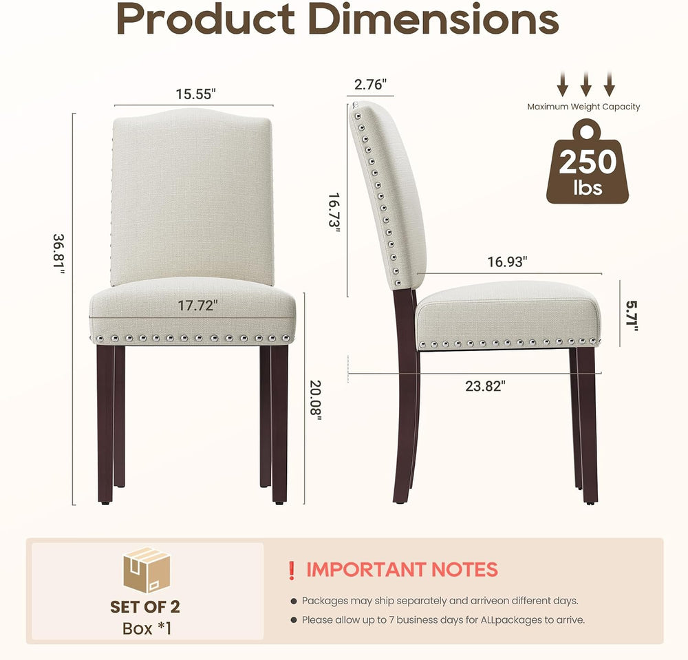 Upholstered Dining Chairs Set of 2 with Thickened Seat Cushion