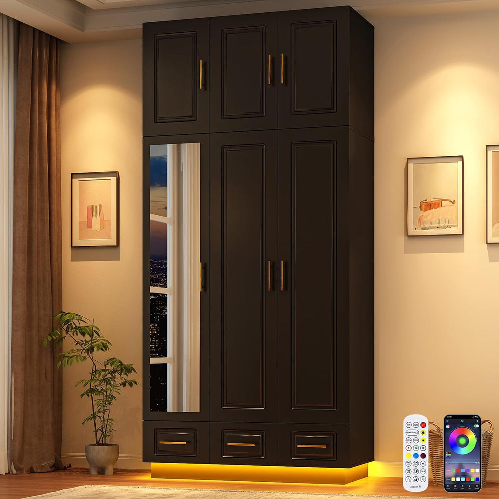 Hlivelood Large Armoire Wardrobe Closet Cabinet with Drawers and LED Lights, ...