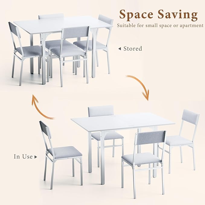 Dining Table Set for 4, Extendable Kitchen Table Cushion Chairs Set of 4, Rec...